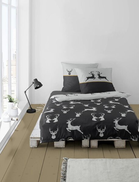 Bierbaum povlečení flanelové 3923 Deer Grafit 135x200/80x80 cm