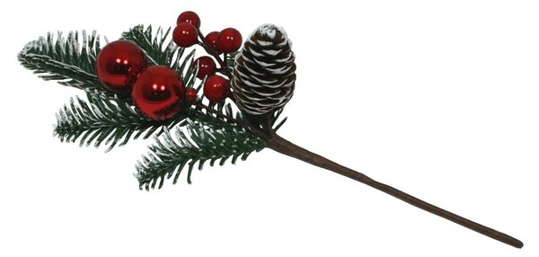 Dekorační větvička se šiškou a červenými bobulemi – 30 cm 3000977