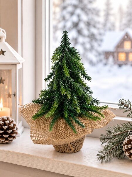 Dekorační vánoční stromeček v jutovém obalu – 20 cm 3000951