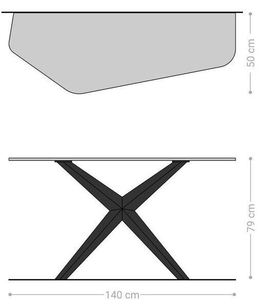 DELIFE Konzolový stůl Edge polygonální 140×50 cm keramika beton šedá Zentharo kov černá