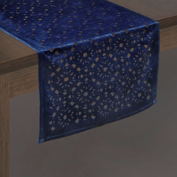Eurofirany Modrá sametová štola na stůl PILAR 33x180 cm