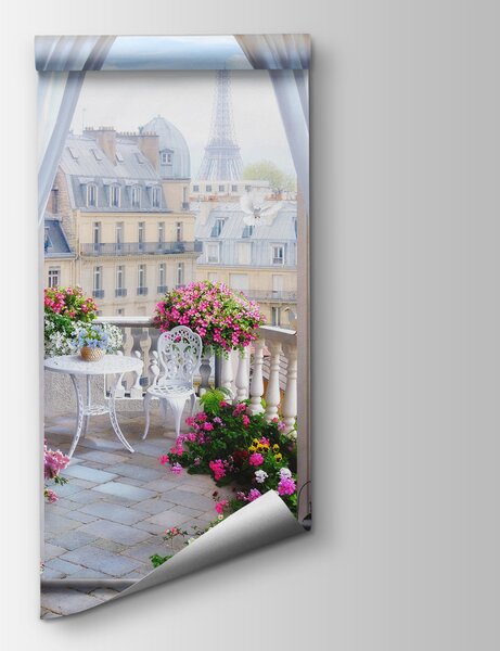 Fototapeta Balkon s výhledem na Eiffelovu věž, Fototapety s okny, Populární fototapety, u79425 - Tapeko.co.cz