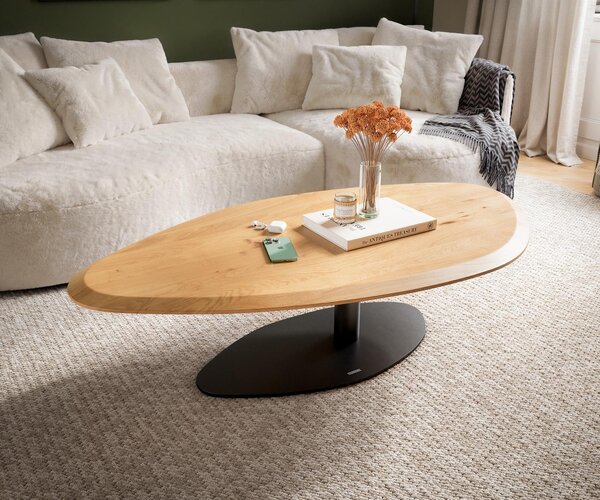 DELIFE Konferenční stolek Edge organický 140×76 cm dub přírodní Flow-Edge Vibany kov černá