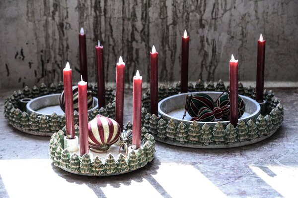 PTMD Collection Adventní svícen stromky tmavě zelené průměr 34cm