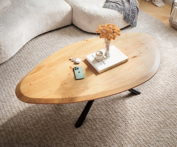 DELIFE Konferenční stolek Edge organický 140×76 cm dub přírodní Flow-Edge Sarity kov černá