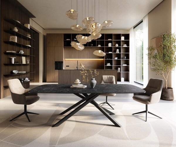 DELIFE Jídelní stůl Edge oválný tvar 240×120 cm keramika Laminam® Nero Greco antracitová křížová podnož černá