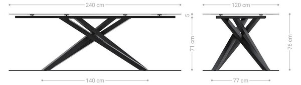 DELIFE Jídelní stůl Edge oválný tvar 240×120 cm keramika Laminam® Nero Greco antracitová křížová podnož černá