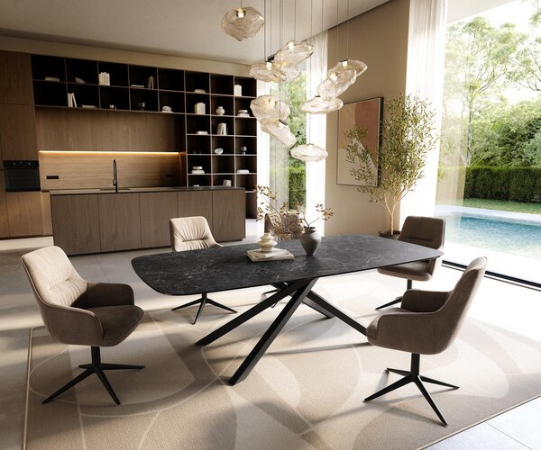 DELIFE Jídelní stůl Edge oválný tvar 240×120 cm keramika Laminam® Nero Greco antracitová křížová podnož černá