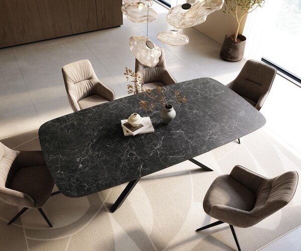DELIFE Jídelní stůl Edge oválný tvar 240×120 cm keramika Laminam® Nero Greco antracitová křížová podnož černá
