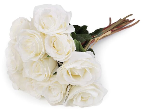 Umělá kytice růže - 1 bílá