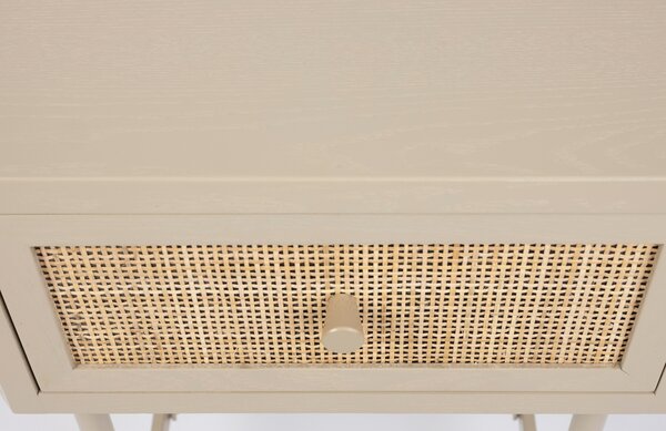 White Label Béžový dřevěný odkládací stolek s ratanovou výplní WLL AMAYA 48 x 38 cm