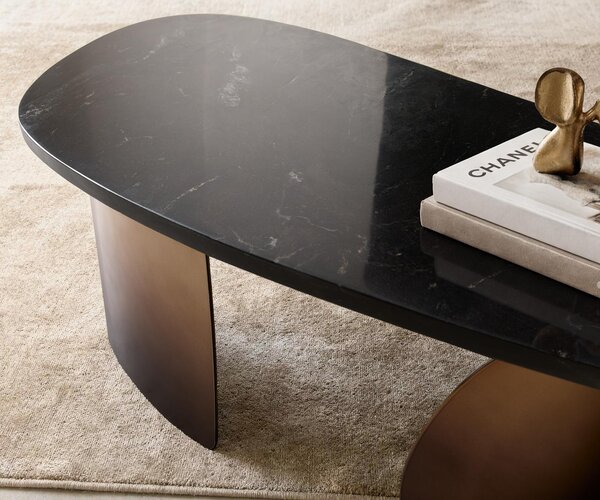 DELIFE Konferenční stolek Marvello 100x50 cm mramor černá zlatá kov zlaté Fusion provedení
