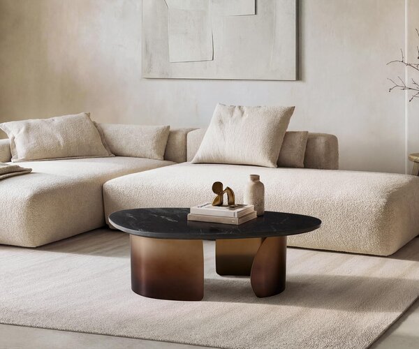 DELIFE Konferenční stolek Marvello 100x50 cm mramor černá zlatá kov zlaté Fusion provedení