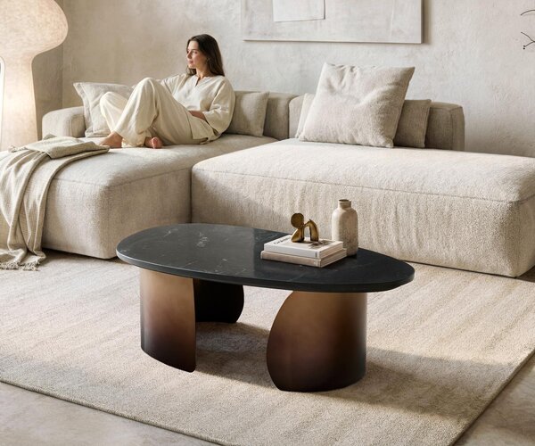 DELIFE Konferenční stolek Marvello 100x50 cm mramor černá zlatá kov zlaté Fusion provedení