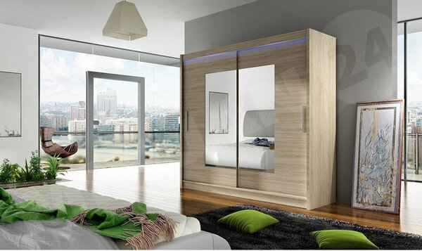 Skříň s posuvnými dveřmi London VII, Barva: černá, Osvětlení: bez osvětlení 5902928050738