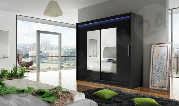 Skříň s posuvnými dveřmi London VII, Barva: černá, Osvětlení: bez osvětlení 5902928050738