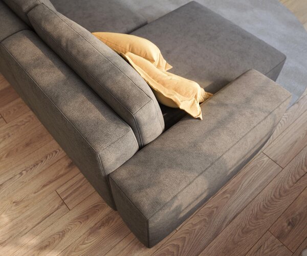 DELIFE Rohová pohovka Lanzo 230x155 cm mikrovlákno khaki hnědá variabilní lenoška s taburetem