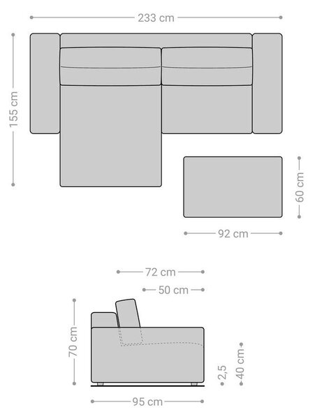 DELIFE Rohová pohovka Lanzo 230x155 cm mikrovlákno khaki hnědá variabilní lenoška s taburetem