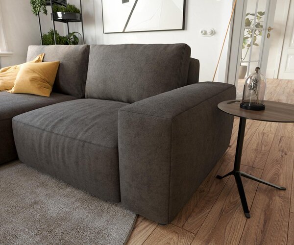 DELIFE Rohová pohovka Lanzo 230x155 cm mikrovlákno khaki hnědá variabilní lenoška s taburetem