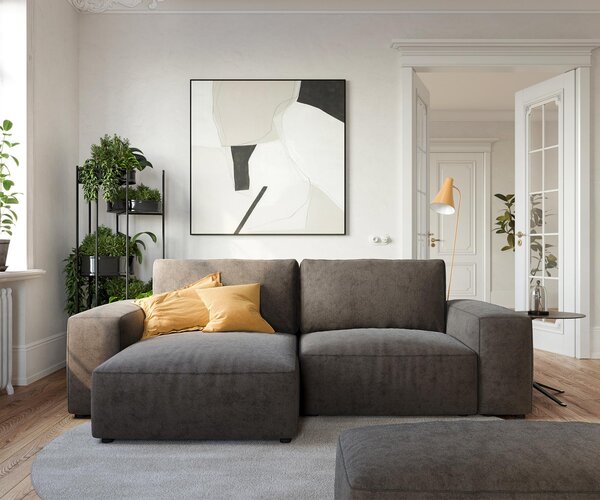 DELIFE Rohová pohovka Lanzo 230x155 cm mikrovlákno khaki hnědá variabilní lenoška s taburetem