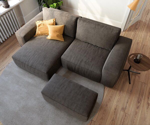 DELIFE Rohová pohovka Lanzo 230x155 cm mikrovlákno khaki hnědá variabilní lenoška s taburetem