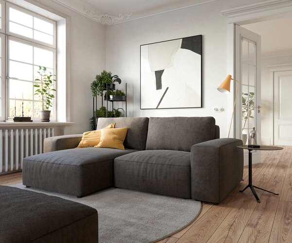 DELIFE Rohová pohovka Lanzo 230x155 cm mikrovlákno khaki hnědá variabilní lenoška s taburetem