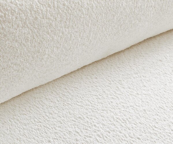 DELIFE Pohovka XL Lanzo 230x95 cm bouclé krémovo-bílá s taburetem