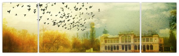 Obraz malované krajiny se sídlem (170x50 cm)
