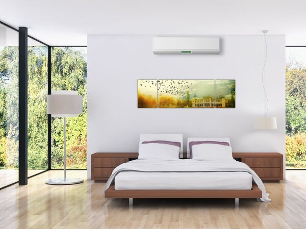 Obraz malované krajiny se sídlem (170x50 cm)