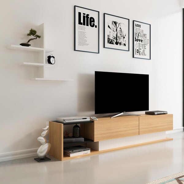 Obývací stěna Lizelana (bílá + teak). Akce -25%