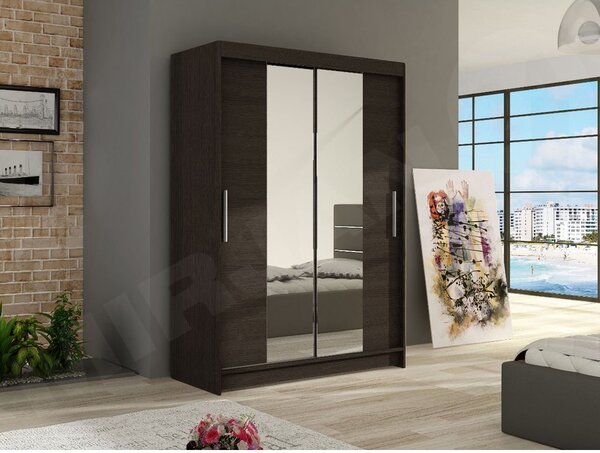 Skříň s posuvnými dveřmi a zrcadlem Miami II, Barva: černá, Osvětlení: osvětlení LED RGB - barevné 5902928557459