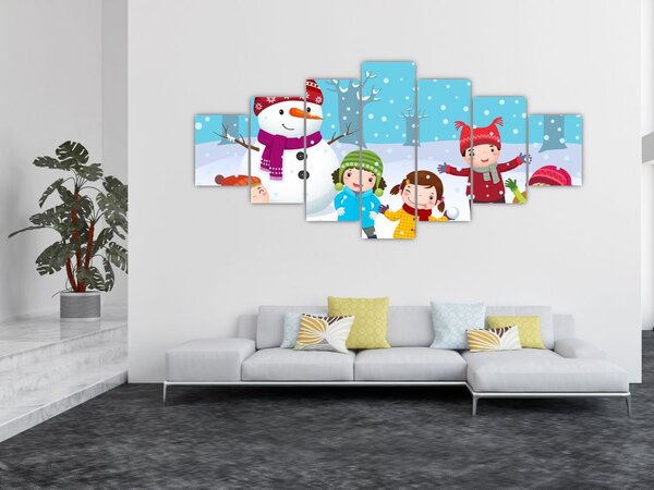 Obraz - Zimní dětské radovánky (210x100 cm)