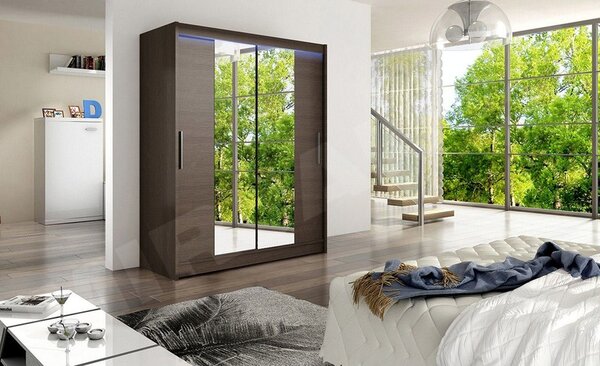 Skříň s posuvnými dveřmi Presto II, Barva: trufel / zrcadlo, Osvětlení: bez osvětlení 5902928555974
