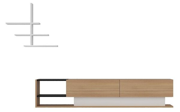Obývací stěna Lizelana (bílá + teak). Akce -25%