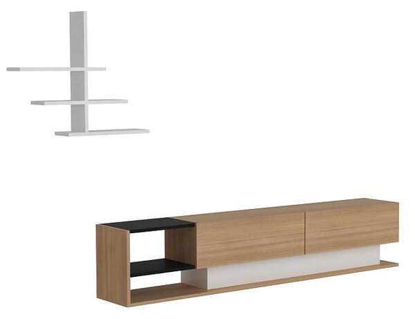 Obývací stěna Lizelana (bílá + teak). Akce -25%