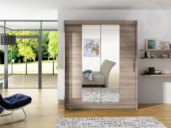 Skříň s posuvnými dveřmi Presto II, Barva: trufel / zrcadlo, Osvětlení: bez osvětlení 5902928555974