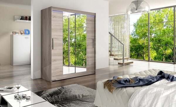 Skříň s posuvnými dveřmi Presto II, Barva: trufel / zrcadlo, Osvětlení: bez osvětlení 5902928555974