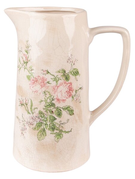 Béžový keramický dekorační džbán s růžemi Rossia - 21*15*25 cm