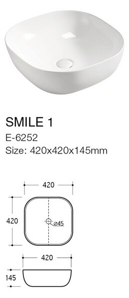 Comad Smile umyvadlo 41x41 cm čtvercový na pult bílá UM-6252SMILE40DP