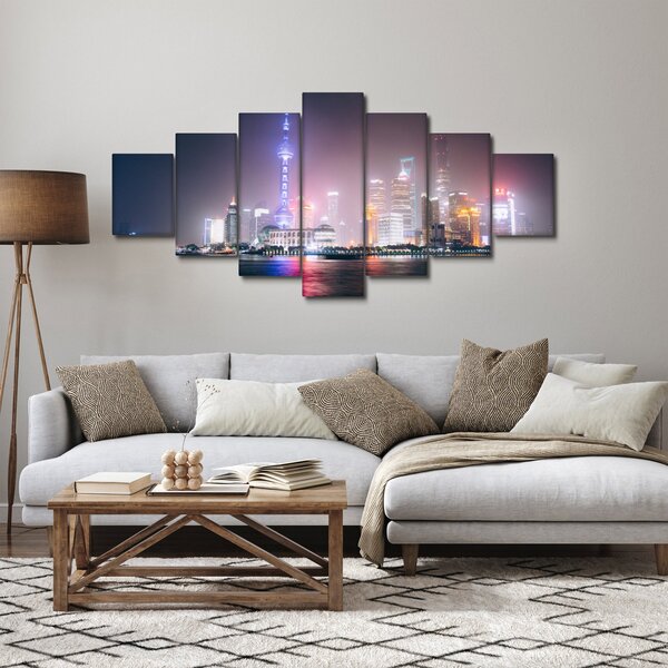 Obraz nočního Šanghaje (210x100 cm)