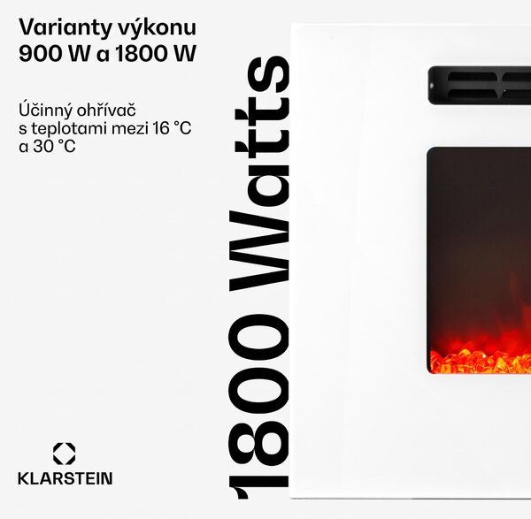 Klarstein Elektrický krb, elektrické ohřívače do obýváku a interiéru, elektrický krb s LED plameny, krb na dálkové ovládání, ventilátorový ohřívač s časovačem, nastavitelný termostat, ohřívač 1800 W
