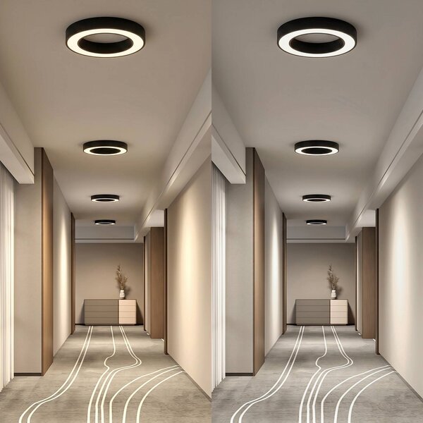 Arcchio LED stropní svítidlo Sharelyn, Ø 60 cm, černé, stmívatelné, stmívatelný, Černá, Kuchyň, Hliník, Moderní