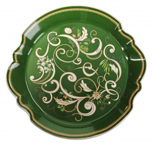 Servírovací tác na cukrovi 33 cm Filo D´Oro zelený BRANDANI (barva - porcelán, zelená, zlatá, bílá)