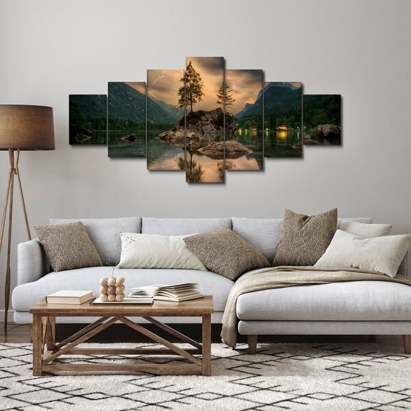Obraz - jezero v horách (210x100 cm)