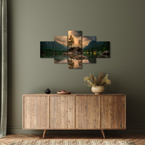 Obraz - jezero v horách (125x70 cm)