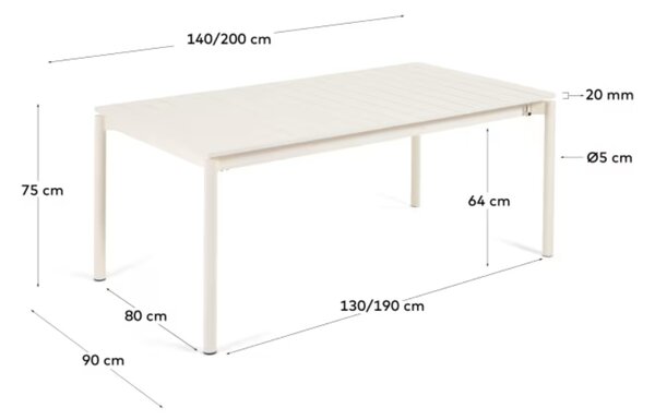 Světle šedý kovový zahradní rozkládací stůl Kave Home Zaltana 140/200 x 90 cm