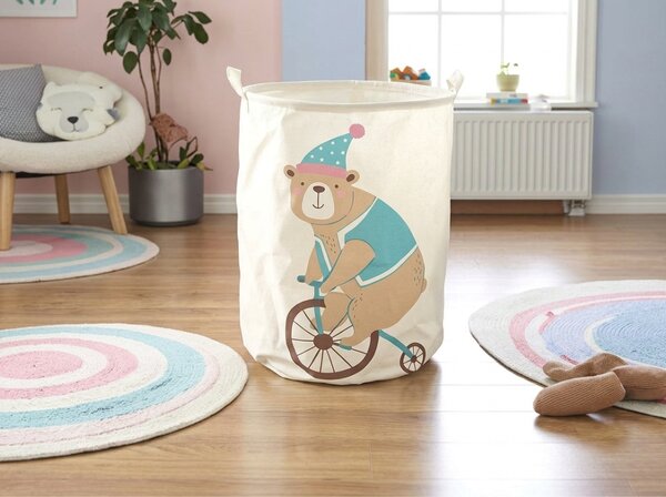 Koš na hračky a prádlo s potiskem CIRCUS BEAR 35x45 cm, krémový