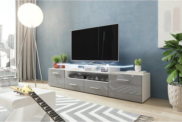 TV skříňka Cassandra, Osvětlení: osvětlení LED - bílé, Barva: černý / černý lesk 5902928105346