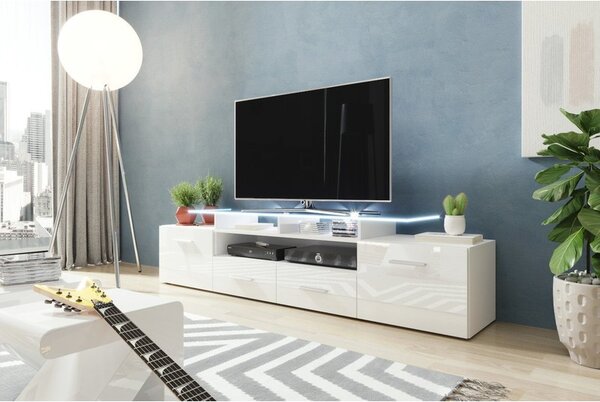 TV skříňka Cassandra, Osvětlení: osvětlení LED - bílé, Barva: černý / černý lesk 5902928105346