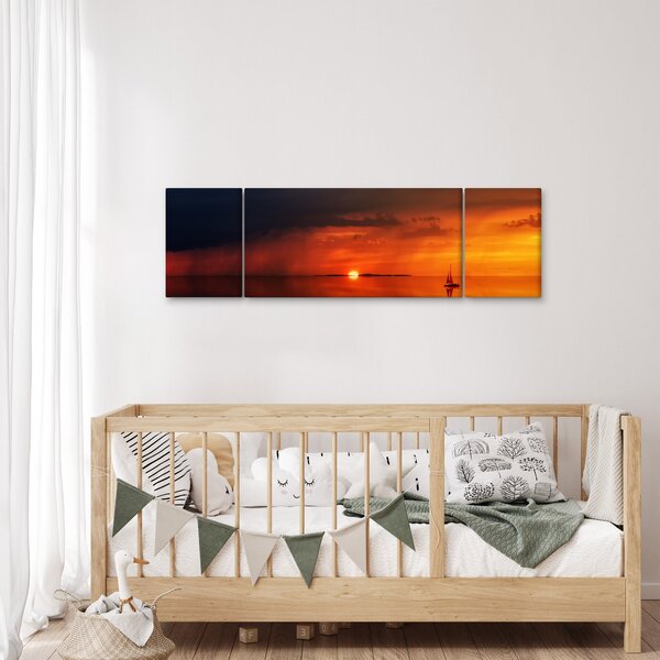 Obraz západu slunce s plachetnicí (170x50 cm)
